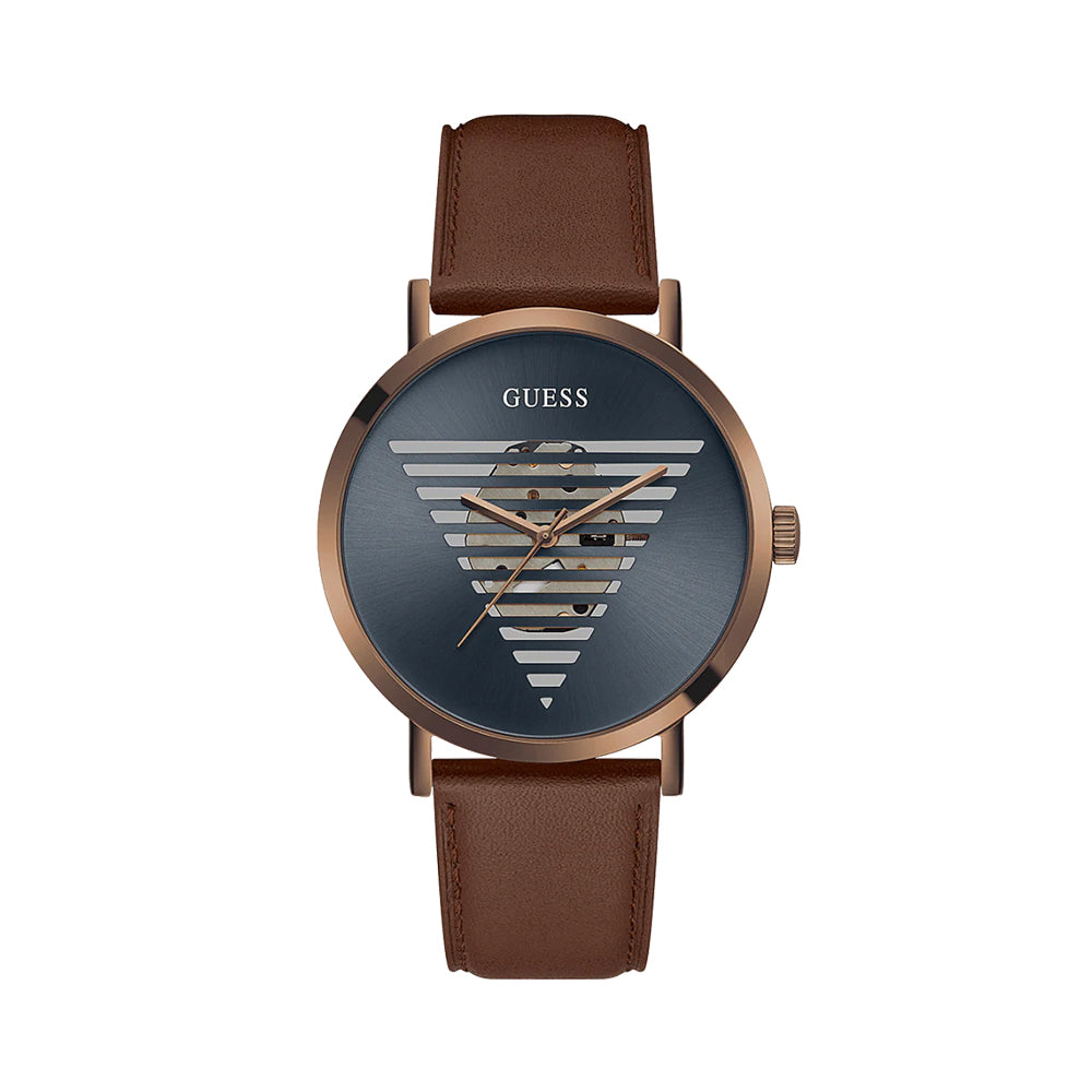 Guess 44mm Coffee Case Brown Genuine Leather Watch