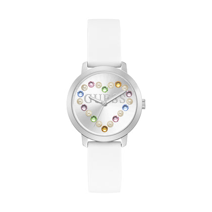GUESS Ladies 36mm Silver Case with White Silicon Strap - White