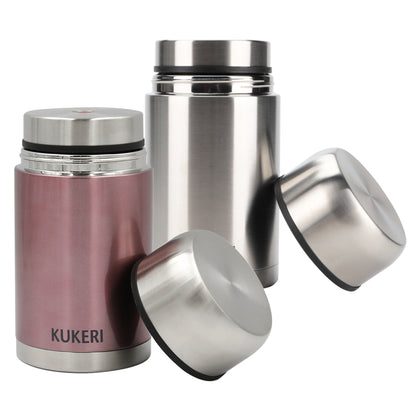 [ONLINE EXCLUSIVE SG60 Special] Kukeri 1000ml Stainless Steel Vacuum Insulated Food Jar - Stainless Steel & Pink