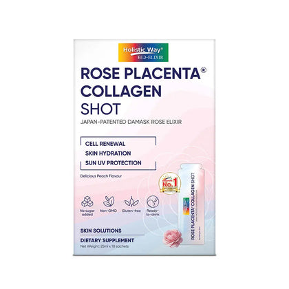 Holistic Way Rose Placenta Collagen Shot Japan-Patented Damask Rose Elixir
25ml x 10 Sachets