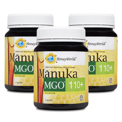 HoneyWorld Manuka Honey MGO 110+ 1kg - Bundle of 3
