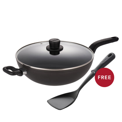 TEFAL Intense Cook 32cm Hard Anodized Wokpan with Lid + Comfort Wok Spatula