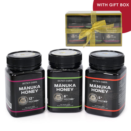 Honey Farm Manuka 5+ MGO83+ & Manuka 8+ MGO180+ & Manuka 12+ MGO354+ 500g with Gift Box