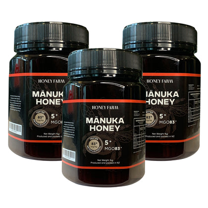 HONEY FARM Manuka 5+ MGO83+ 1lg - Bundle of 3