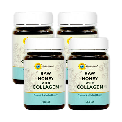 HoneyWorld® Premium New Zealand Raw Honey with Collagen 500g [Bundle of 4]