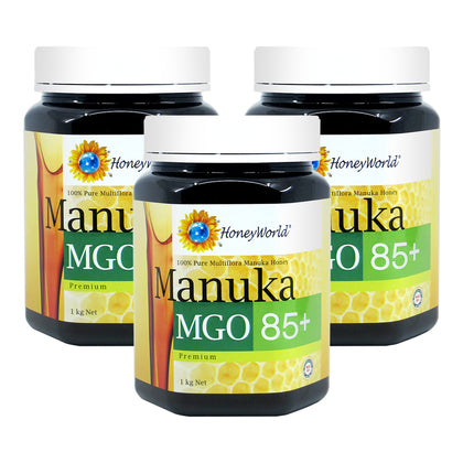 HoneyWorld Manuka MGO85+ 1kg - Bundle of 3