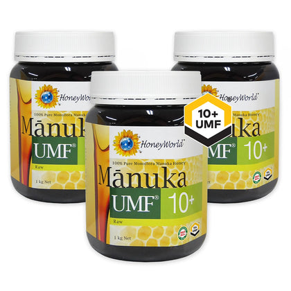 HoneyWorld Raw Manuka UMF10+ 1kg - Bundle of 3