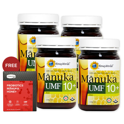 HoneyWorld Raw Manuka Honey UMF10+ 500g + FREE Manuka Honey Drink 15x2g