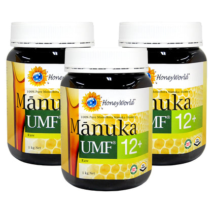 HoneyWorld Raw Manuka Honey UMF12+ 1kg - Bundle of 3