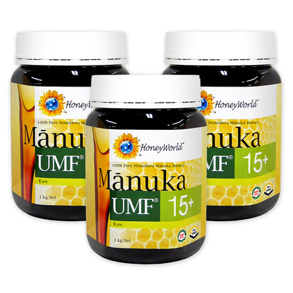 HoneyWorld Raw Manuka UMF 15+ 1kg - Bundle of 3