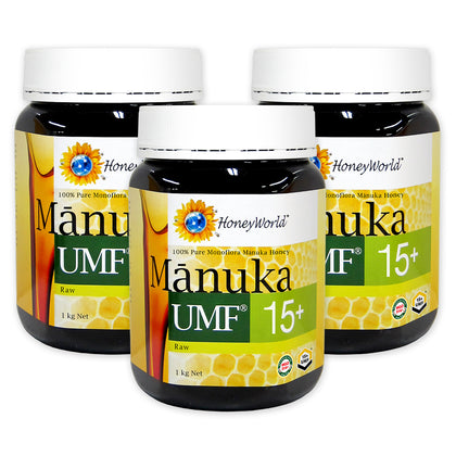 HoneyWorld Raw Manuka Honey UMF15+ 1kg - Bundle of 3