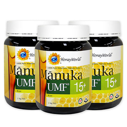 HoneyWorld Raw Manuka UMF15+ 1kg - Bundle of 3