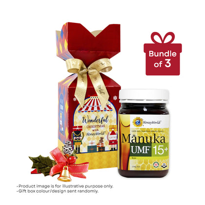 HoneyWorld Raw Manuka Honey UMF 15+ 500g in Gift Box - Bundle of 3