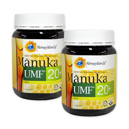 HoneyWorld Raw Manuka Honey UMF20+ 1kg - Bundle of 2