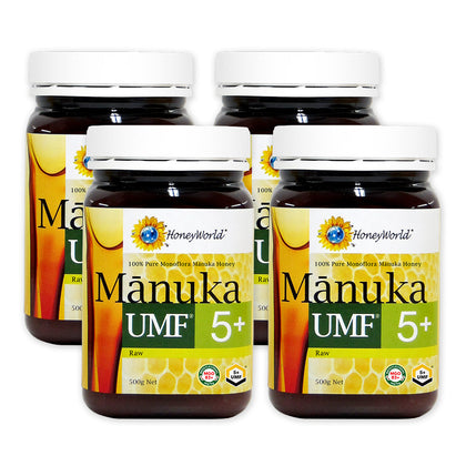 HoneyWorld Raw Manuka UMF 5+ 500g - Bundle of 4