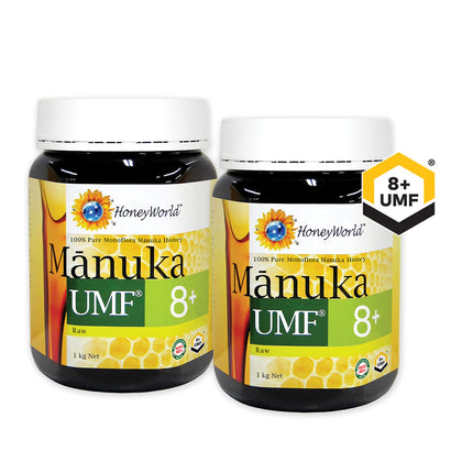 HoneyWorld Raw Manuka UMF 8+ 1kg - Bundle of 2