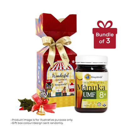 HoneyWorld Raw Manuka Honey UMF 8+ 500g in Gift Box - Bundle of 3