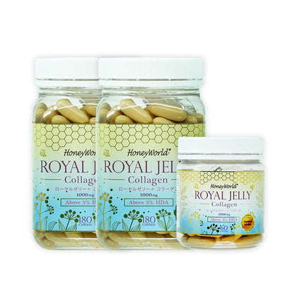 HoneyWorld® Japanese Royal Jelly + Collagen 1000mg Capsules Bundle (180's x 2 + 60's)