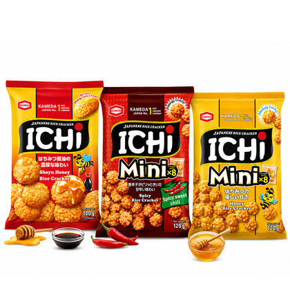 KAMEDA ICHI Japanese Rice Crackers (Honey, Shoyu Honey, Spicy)