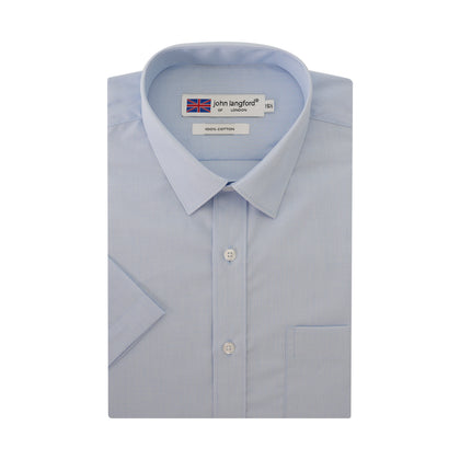 John Langford 100% Cotton Short-Sleeved Shirt - Blue