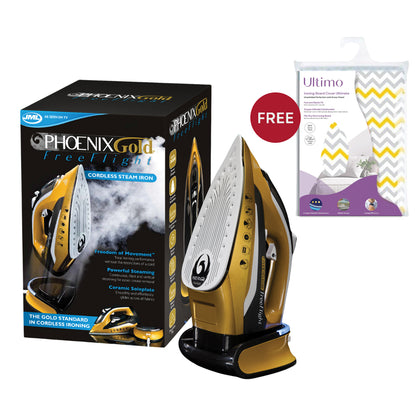 JML Phoenix Gold Free Flight Cordless Steam Iron + Ultimo Iron Board Cover