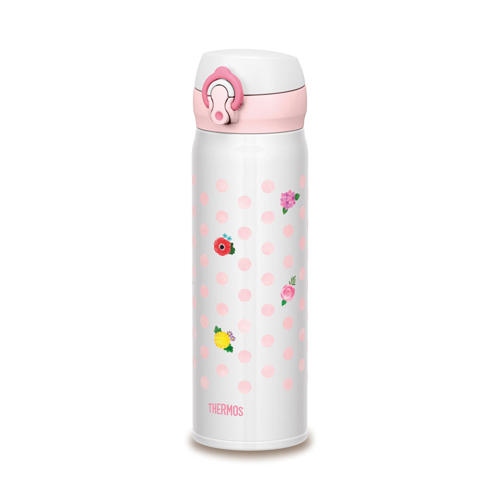 THERMOS 0.5L Stainless Steel One-Push Tumbler - Flower White