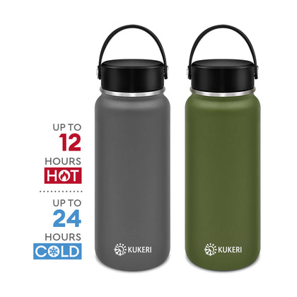 [ONLINE EXCLUSIVE SG60 Special] Kukeri 1000ml Stainless Steel Thermal Insulated Bottle - Grey & Olive Green