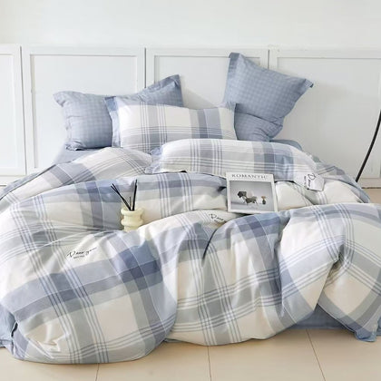 KINGSFORD Aura 100% Cotton Sateen Fitted Sheet Set - Blue Check