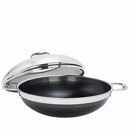 COOKCELL 32cm Wok with Centre Glass Stainless Steel Rim