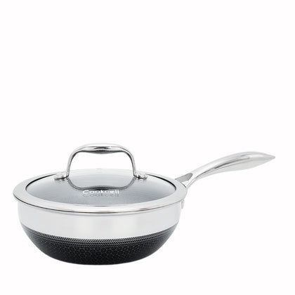 COOKCELL 20cm Wok with Centre Glass Stainless Steel Rim