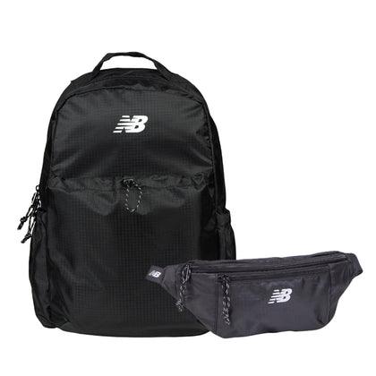 New Balance Essentials Backpack and Waist Bag (Black Bundle Set)