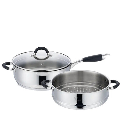 La gourmet Aura 28cm Stainless Steel Frypan with Steamer