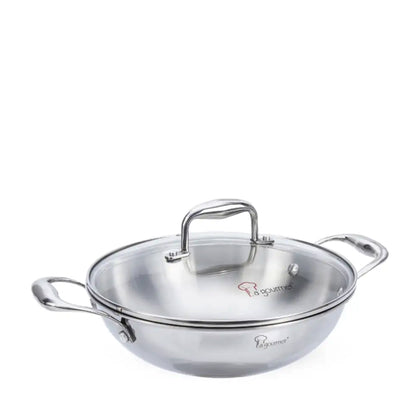 La gourmet 24cm Elite Stainless Steel Wok with Glass Lid