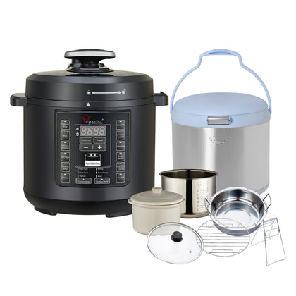 La gourmet 6L Multifunctional  Healthy Pressure Cooker + FREE 6pcs Accessories Set + Blue 4.5L Thermal Cooker (LGELPC361806+LGIB361356)