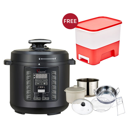 La gourmet 6L Healthy Pressure Cooker with FREE 6pcs Accessories Set (LGELPC361806) + 5kg Tupperware Rice Smart Junior