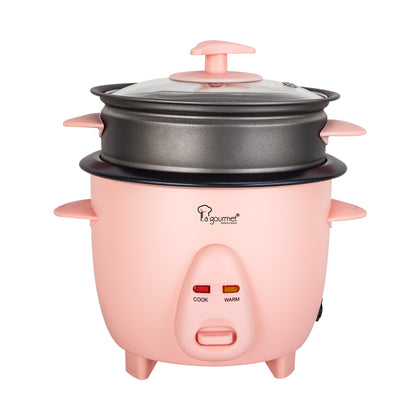 La gourmet 0.6L Rice Cooker with Non-Stick Steamer - Flamingo Pink