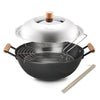 La gourmet 34cm Nitrigan Cast-Iron Deep Wok with Lid & Accessories