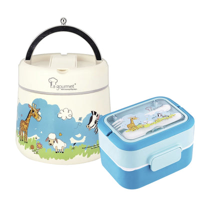 La gourmet Ray of Hope 1100ml Thermal Jar + 1200ml 2-Tier Lunchbox Set