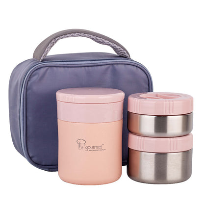 La gourmet Spring Lunch Box Set with Pouch - Pink
