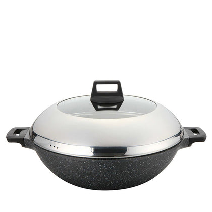 SHOGUN 36cm Hiro Marble Wok with Semi Glass Lid