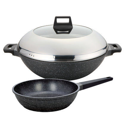 La gourmet Shogun Hiro 36cm Marble Wok + Senjo 18cm Frypan Set