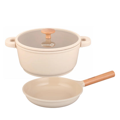 SHOGUN 3pc Ivory Ceramic Cooking Set (24cm Casserole + 24cm Frypan)