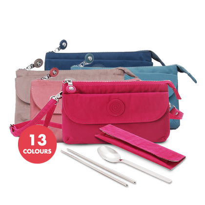 Laselle Nylon Crossbody Bag with Stainless Steel Cutlery Set