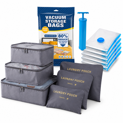 [ONLINE EXCLUSIVE] MAX 11pcs Travel Organizer Bundle – 6 Packing Organizers Set + 5 Vacuum Storage Bags with FREE Hand Pump