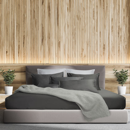 MARIE CLARIE Solid Superior Cotton Sateen Fitted Sheet Set -  Charcoal