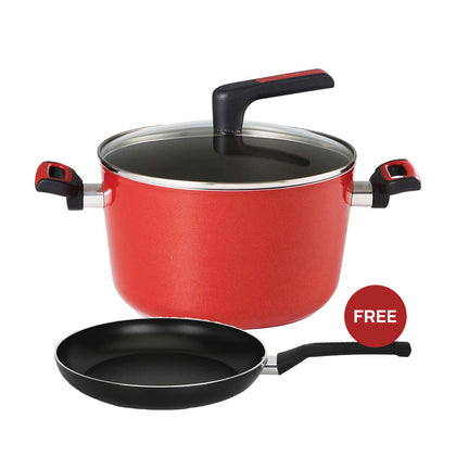 MEYER Forge 24cm Cover Stock Pot + FREE Safecook 18cm Open Fry Pan
