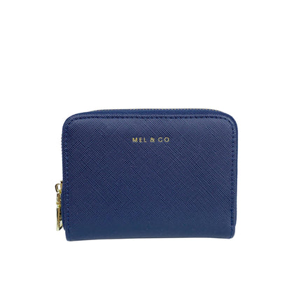 Mel&Co Saffiano-Effect Zip-Around Coin and Card Holder-Navy