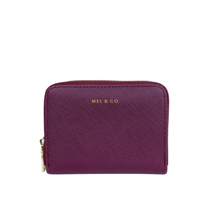 Mel&Co Saffiano-Effect Zip-Around Coin and Card Holder-Wine