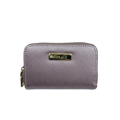 Mel&Co Saffiano Leatherette Double Zipper Pouch with Key Clips-Gun