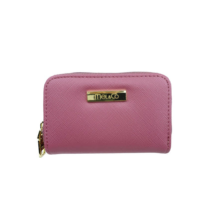 Mel&Co Saffiano Leatherette Double Zipper Pouch with Key Clips-Rose